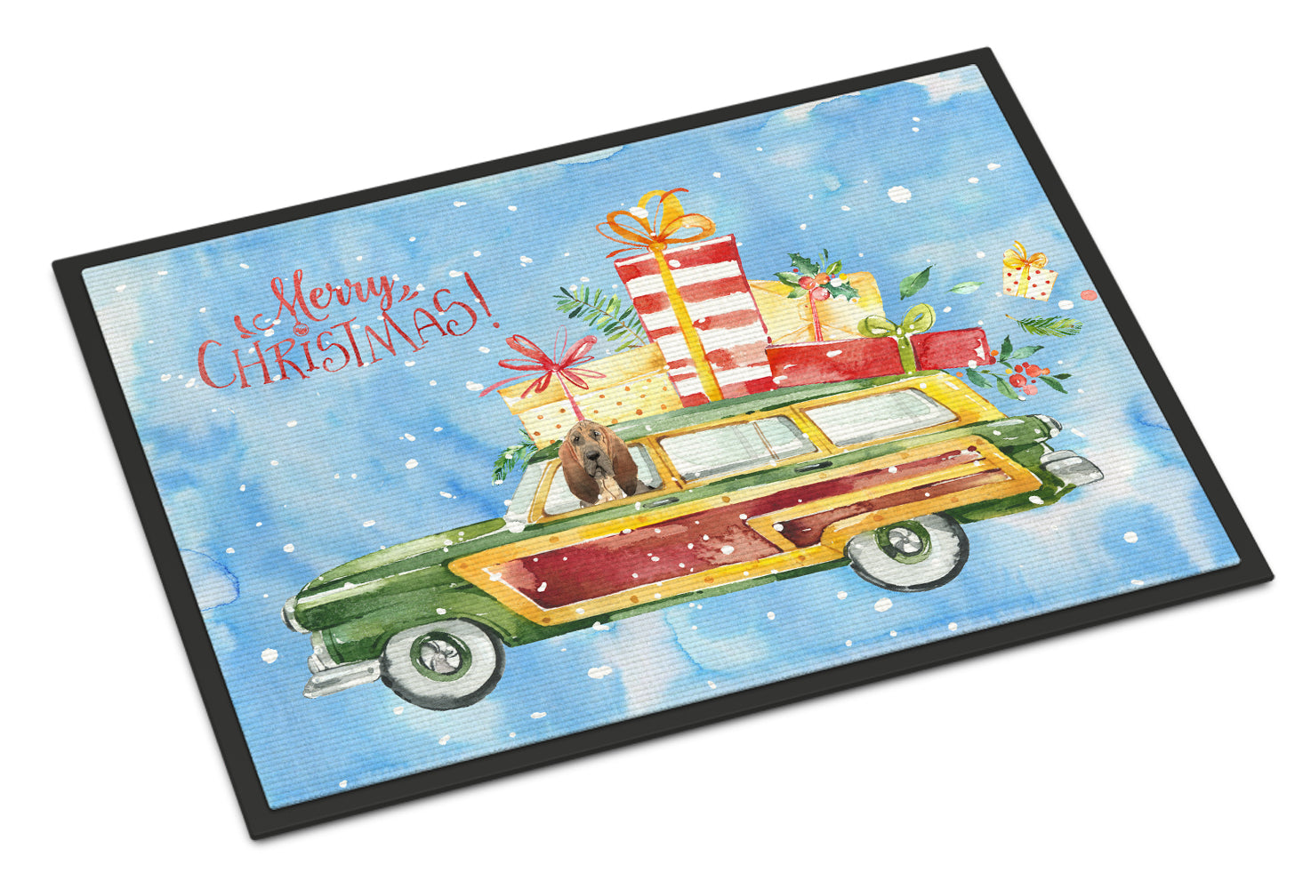 Merry Christmas Bloodhound Indoor or Outdoor Mat 18x27 CK2396MAT - the-store.com