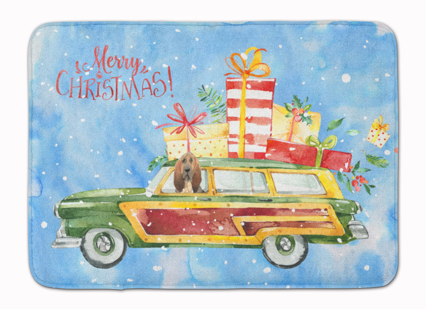 Merry Christmas Bloodhound Machine Washable Memory Foam Mat CK2396RUG - the-store.com