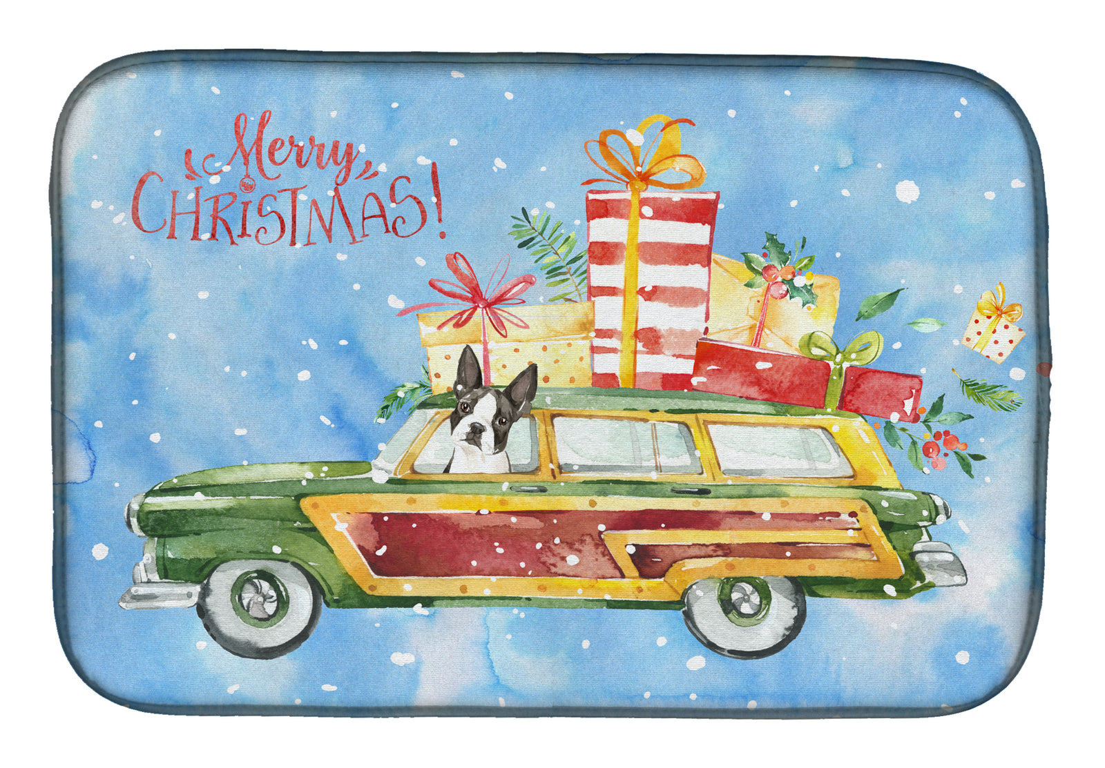 Merry Christmas Boston Terrier Dish Drying Mat CK2397DDM  the-store.com.