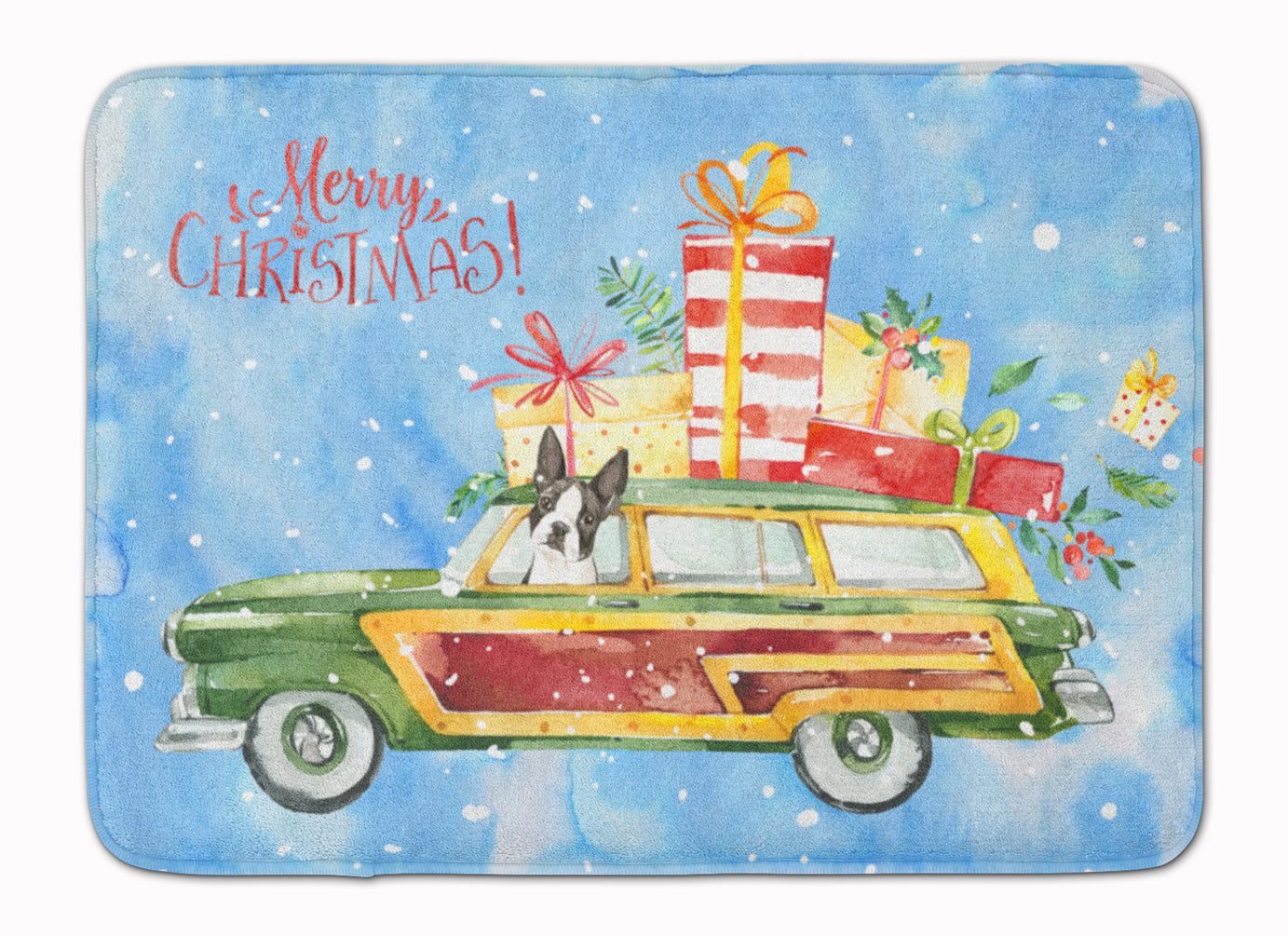 Merry Christmas Boston Terrier Machine Washable Memory Foam Mat CK2397RUG - the-store.com