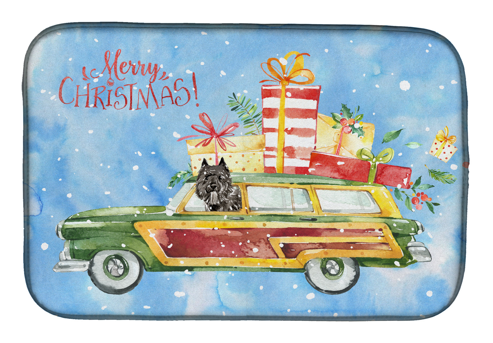 Merry Christmas Bouvier des Flandres Dish Drying Mat CK2398DDM  the-store.com.