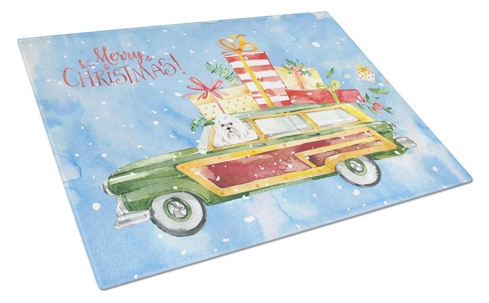 Merry Christmas Maltese Glass Cutting Board Large CK2414LCB by Caroline's Treasures