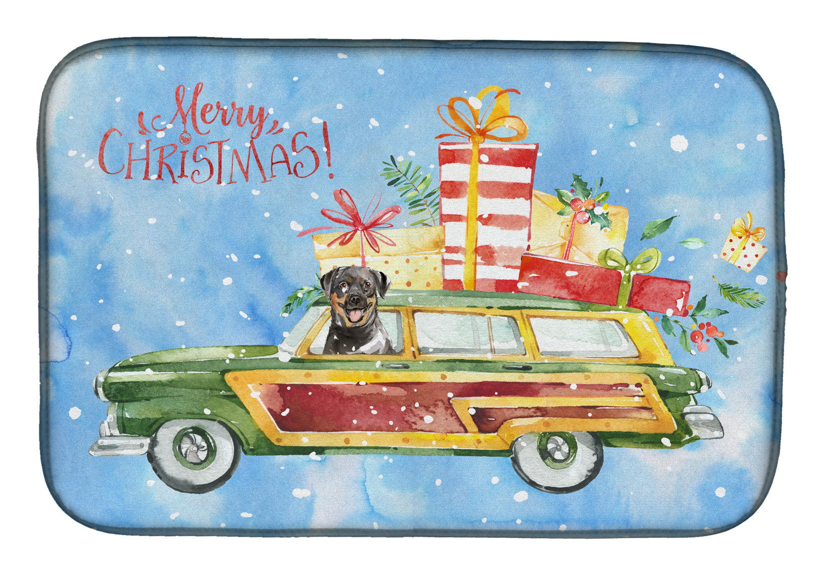 Merry Christmas Rottweiler Dish Drying Mat CK2417DDM  the-store.com.