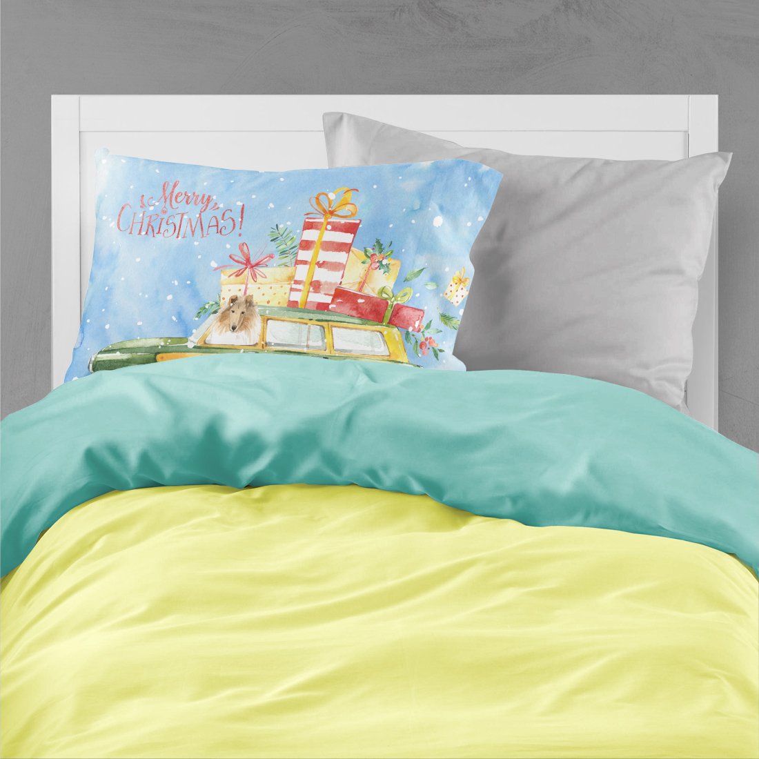 Merry Christmas Collie Fabric Standard Pillowcase CK2418PILLOWCASE by Caroline's Treasures