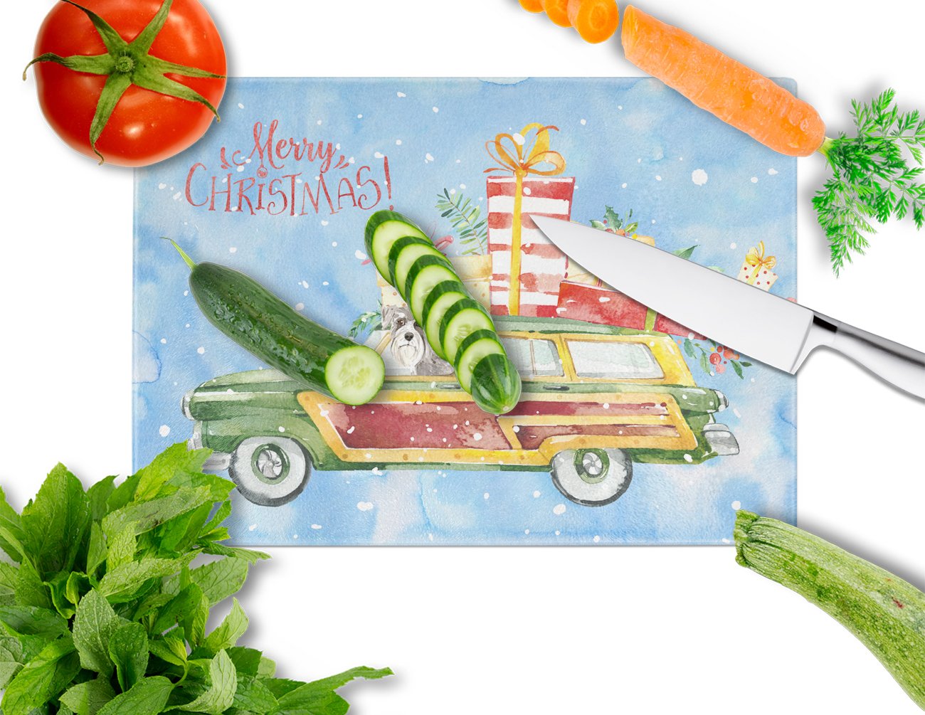 Merry Christmas Schnauzer #2 Glass Cutting Board Large CK2419LCB by Caroline's Treasures