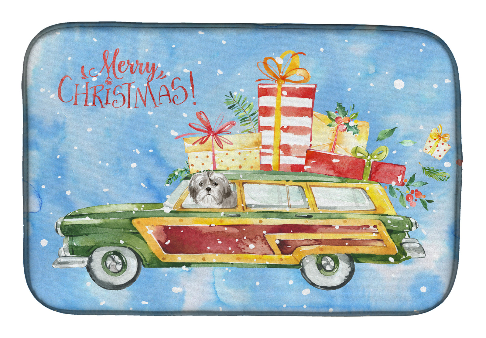 Merry Christmas Shih Tzu Puppy Cut Dish Drying Mat CK2423DDM  the-store.com.