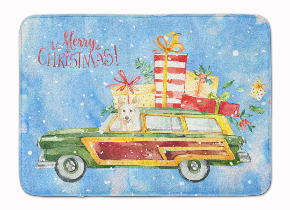 Merry Christmas White Collie Machine Washable Memory Foam Mat CK2429RUG - the-store.com