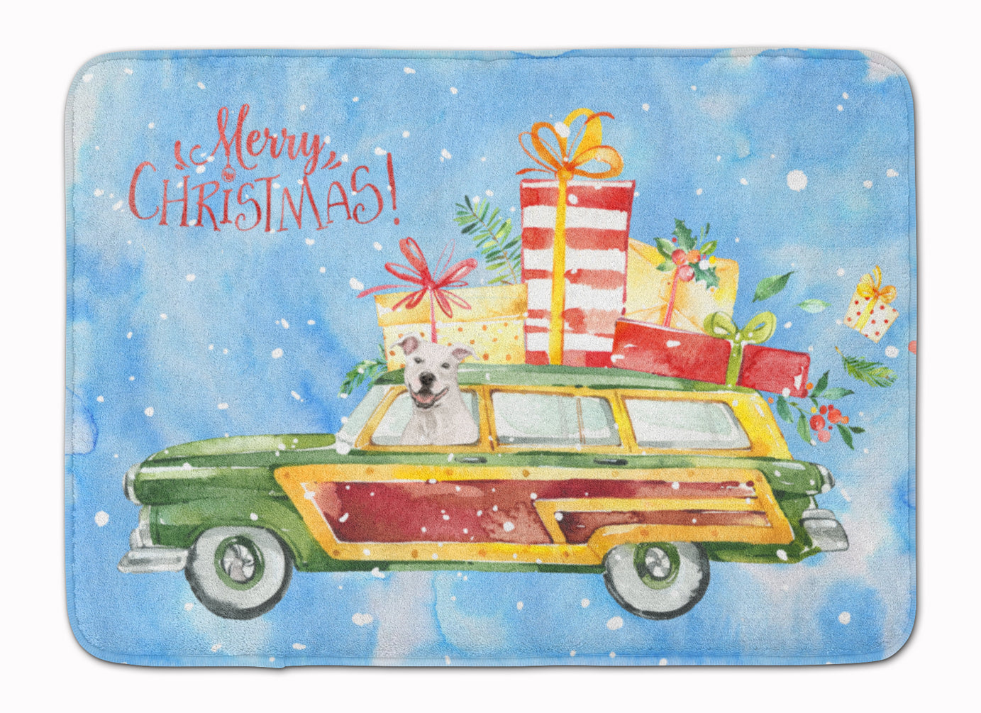 Merry Christmas White Staffordshire Bull Terrier Machine Washable Memory Foam Mat CK2433RUG - the-store.com