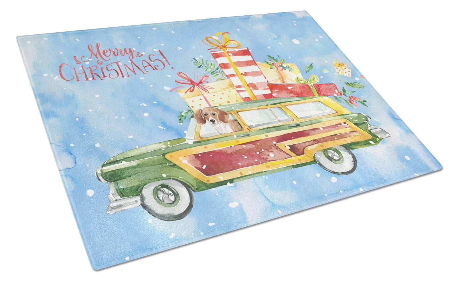 Merry Christmas Beagle Glass Cutting Board Large CK2442LCB by Caroline's Treasures