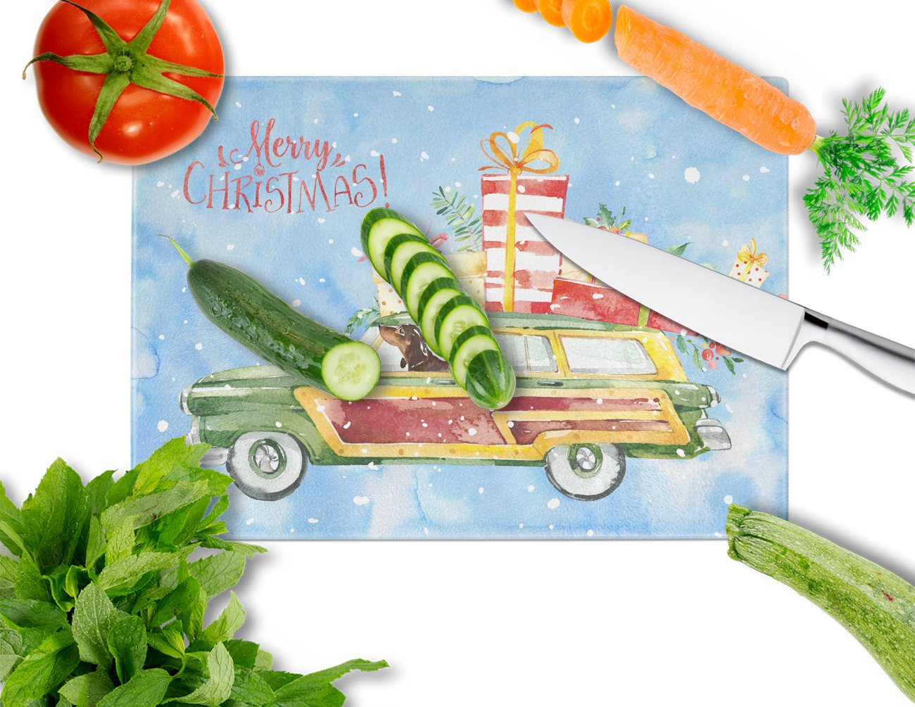 Merry Christmas Dachshund Glass Cutting Board Large CK2443LCB by Caroline's Treasures