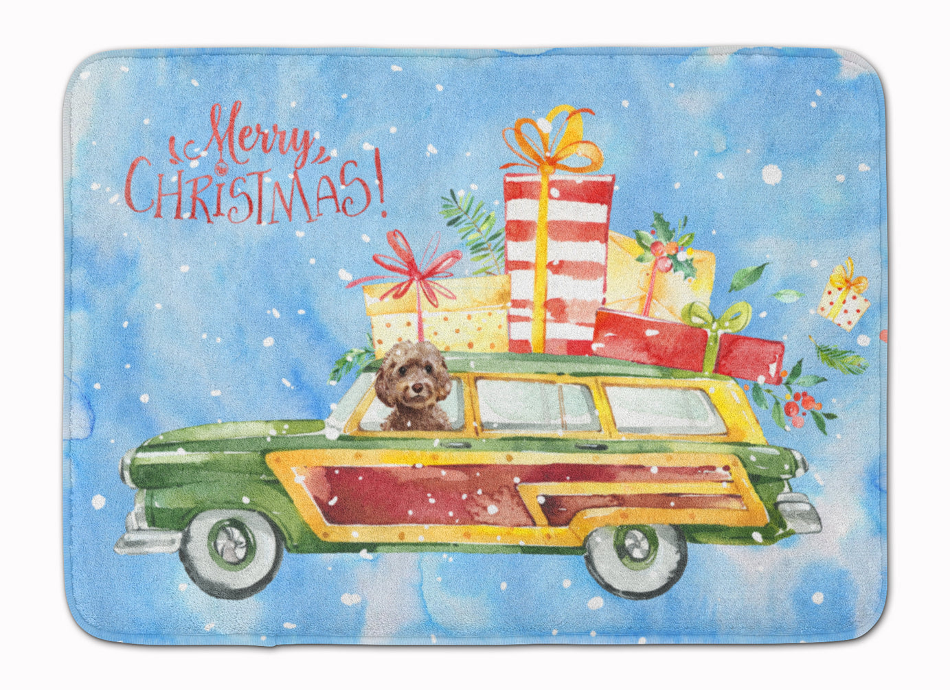 Merry Christmas Brown Cockapoo Machine Washable Memory Foam Mat CK2446RUG - the-store.com