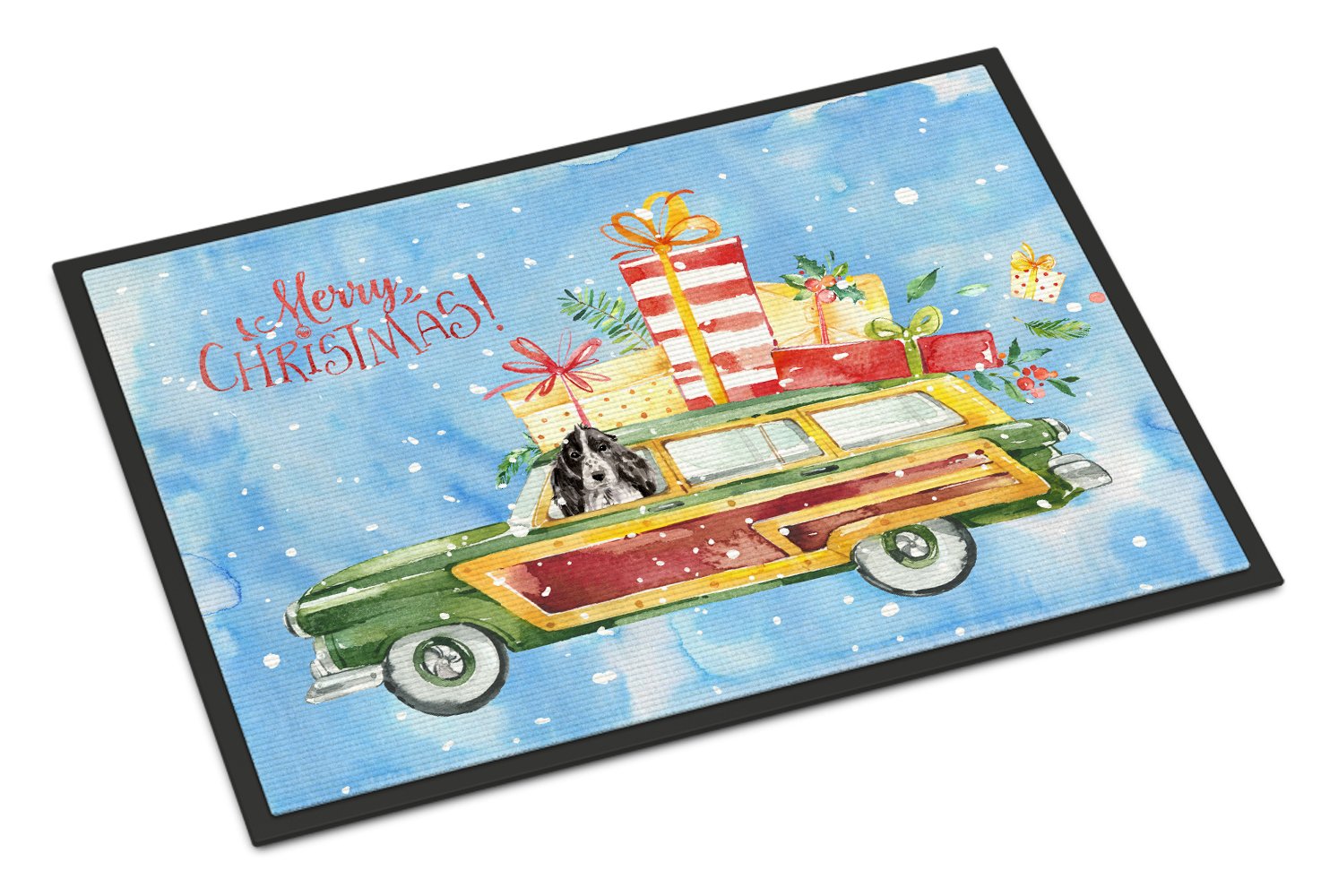 Merry Christmas Black Parti Cocker Spaniel Indoor or Outdoor Mat 24x36 CK2450JMAT by Caroline's Treasures