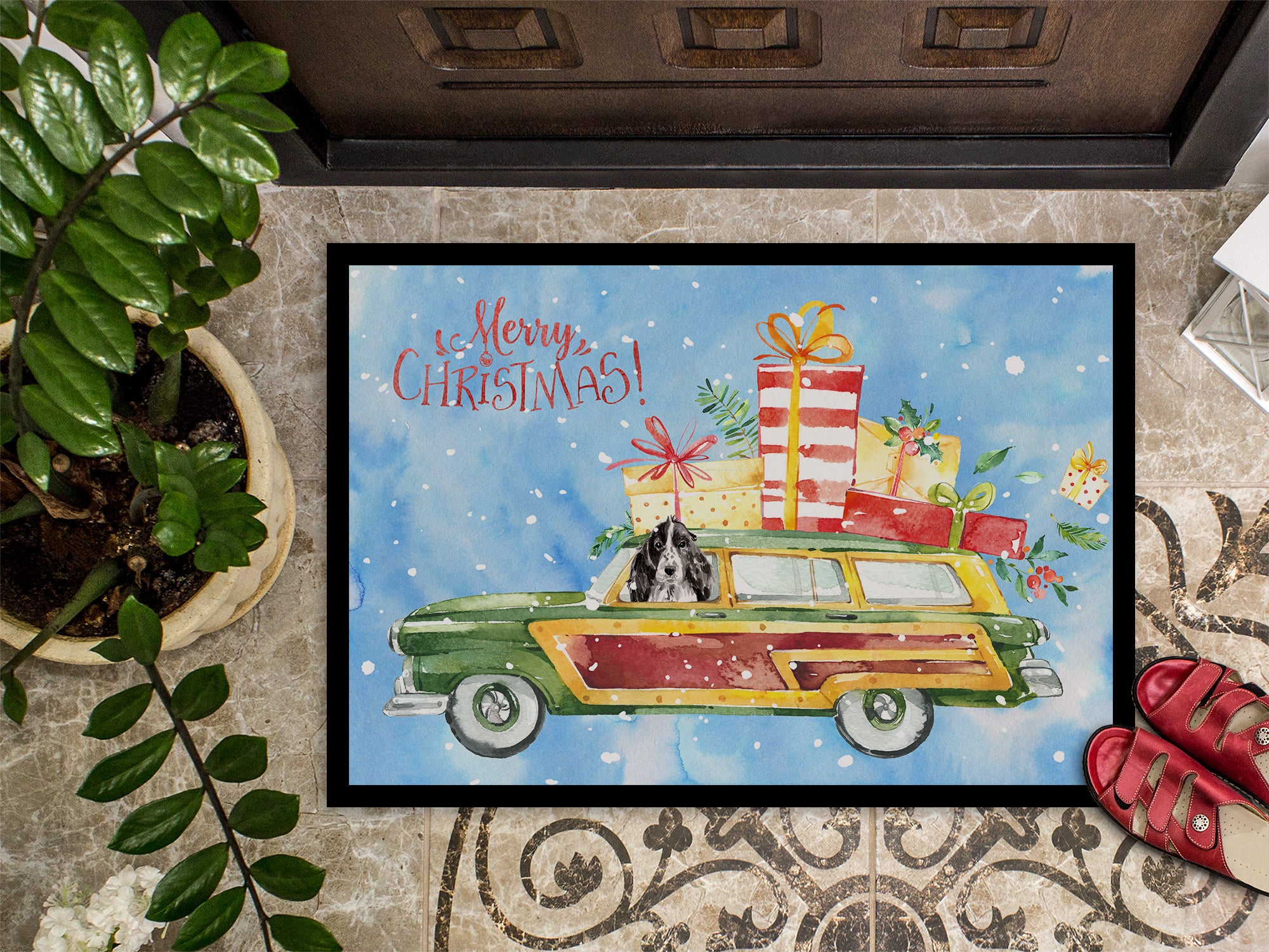 Merry Christmas Black Parti Cocker Spaniel Indoor or Outdoor Mat 18x27 CK2450MAT - the-store.com