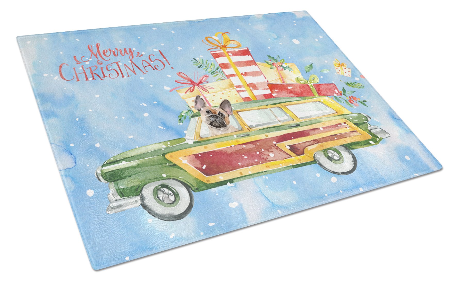 Merry Christmas Fawn French Bulldog Glass Cutting Board Large CK2454LCB by Caroline's Treasures