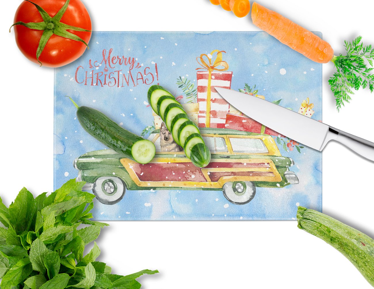 Merry Christmas German Shepherd Glass Cutting Board Large CK2455LCB by Caroline's Treasures