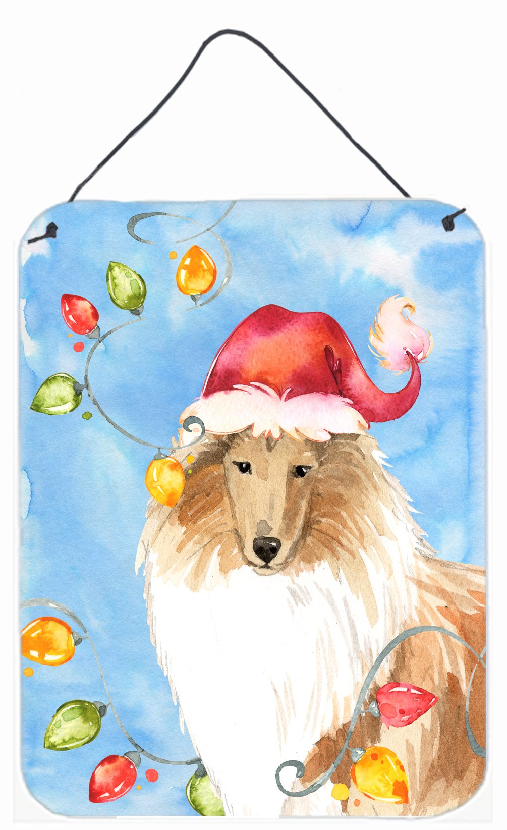 Christmas Lights Collie Wall or Door Hanging Prints CK2489DS1216 by Caroline&#39;s Treasures