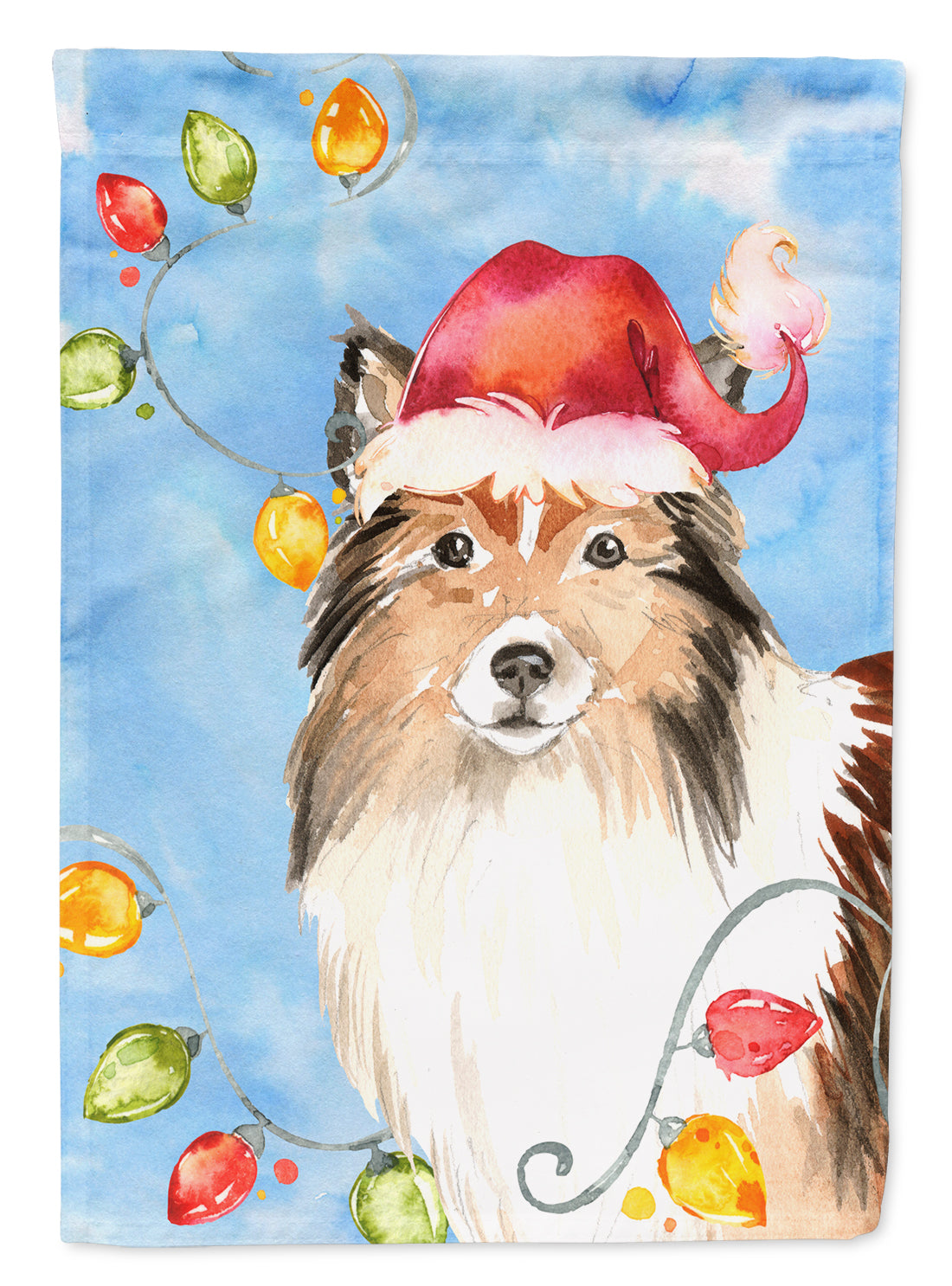 Christmas Lights Sheltie Flag Canvas House Size CK2492CHF  the-store.com.