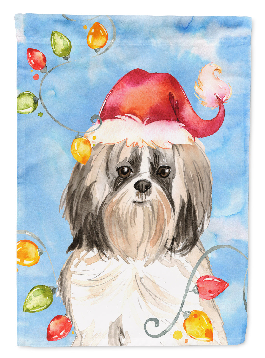 Christmas Lights Shih Tzu Flag Canvas House Size CK2493CHF  the-store.com.