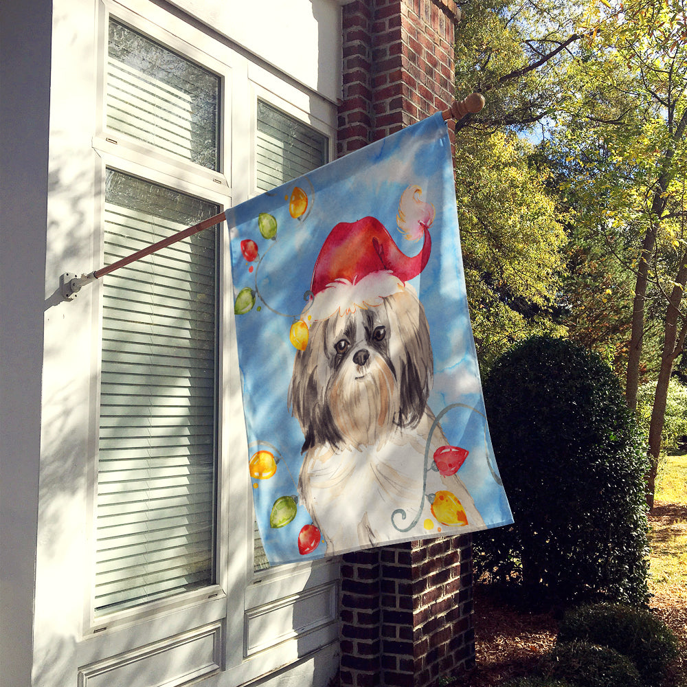 Christmas Lights Shih Tzu Flag Canvas House Size CK2493CHF  the-store.com.