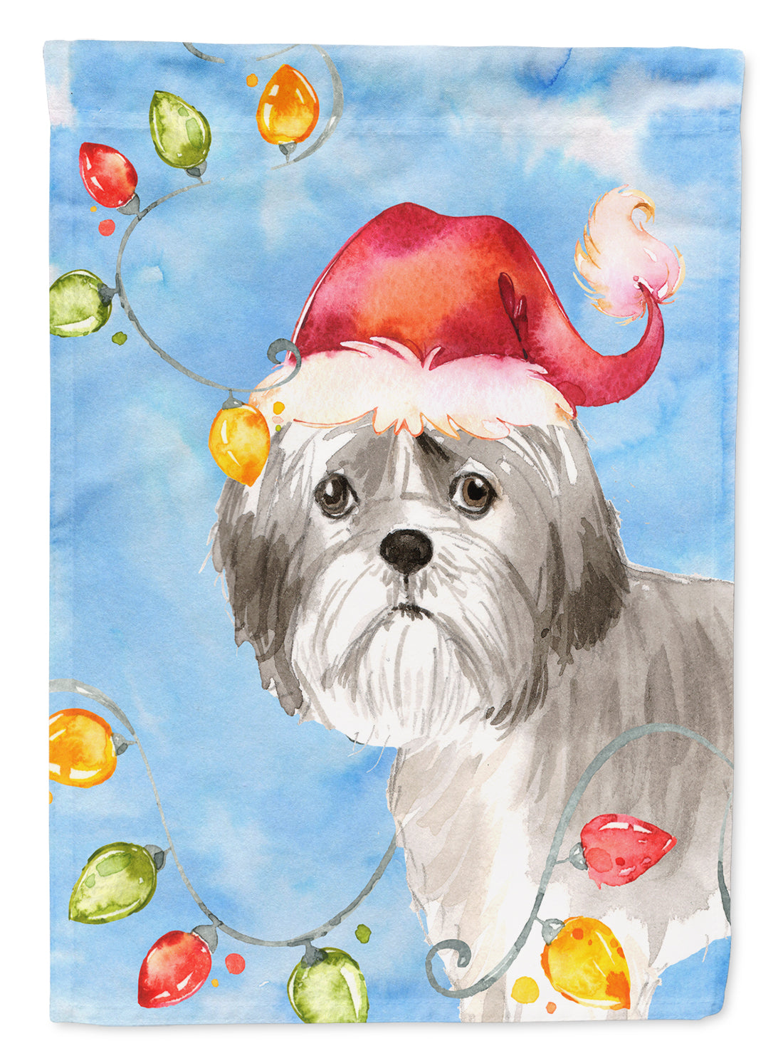 Christmas Lights Shih Tzu Puppy Cut Flag Canvas House Size CK2494CHF  the-store.com.