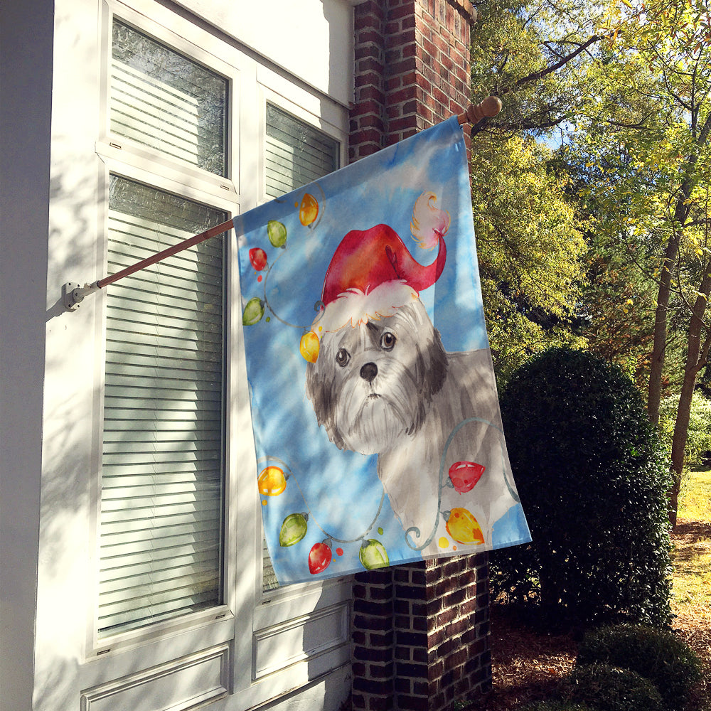 Christmas Lights Shih Tzu Puppy Cut Flag Canvas House Size CK2494CHF  the-store.com.