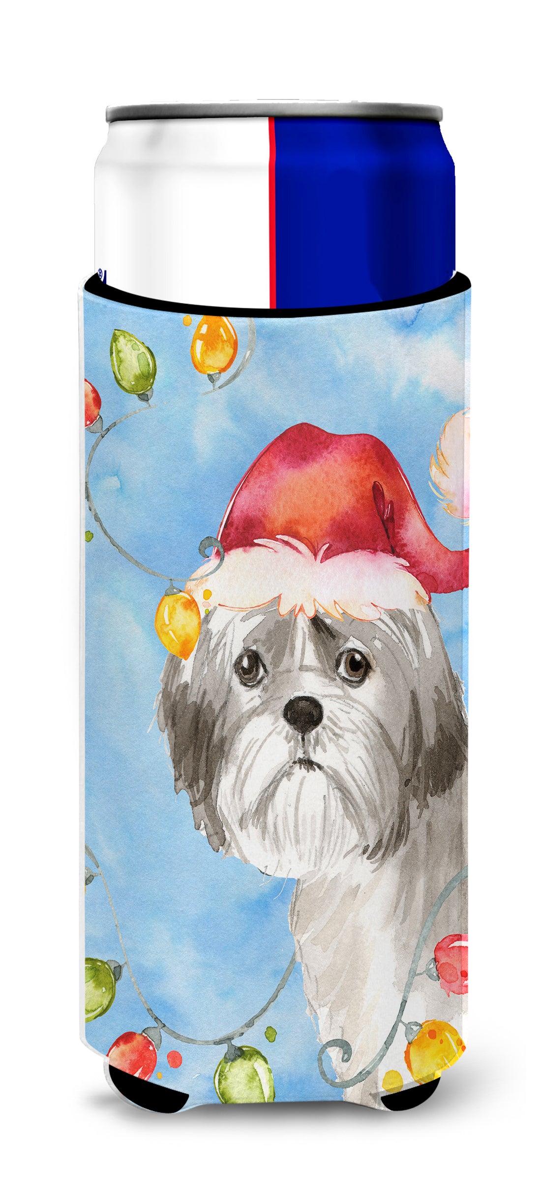 Christmas Lights Shih Tzu Puppy Cut  Ultra Hugger for slim cans CK2494MUK  the-store.com.