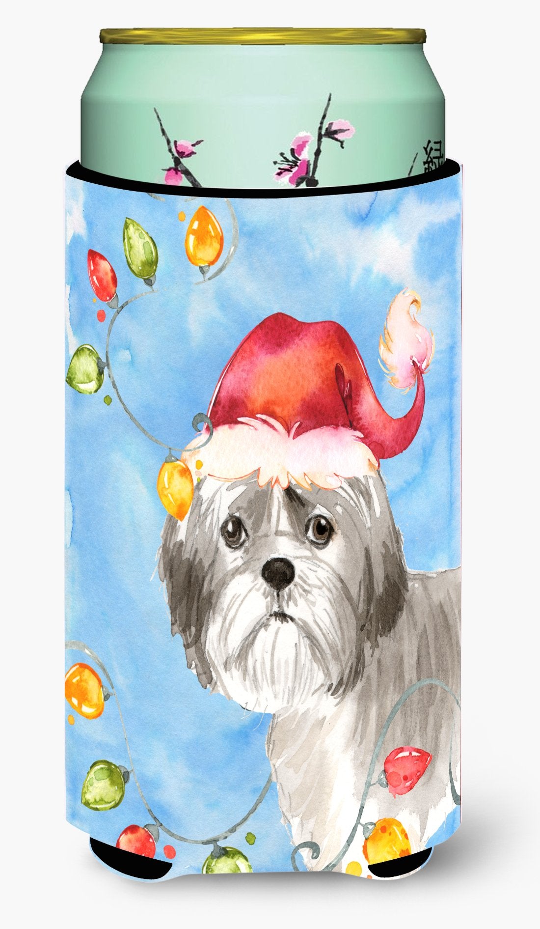 Christmas Lights Shih Tzu Puppy Cut Tall Boy Beverage Insulator Hugger CK2494TBC by Caroline&#39;s Treasures