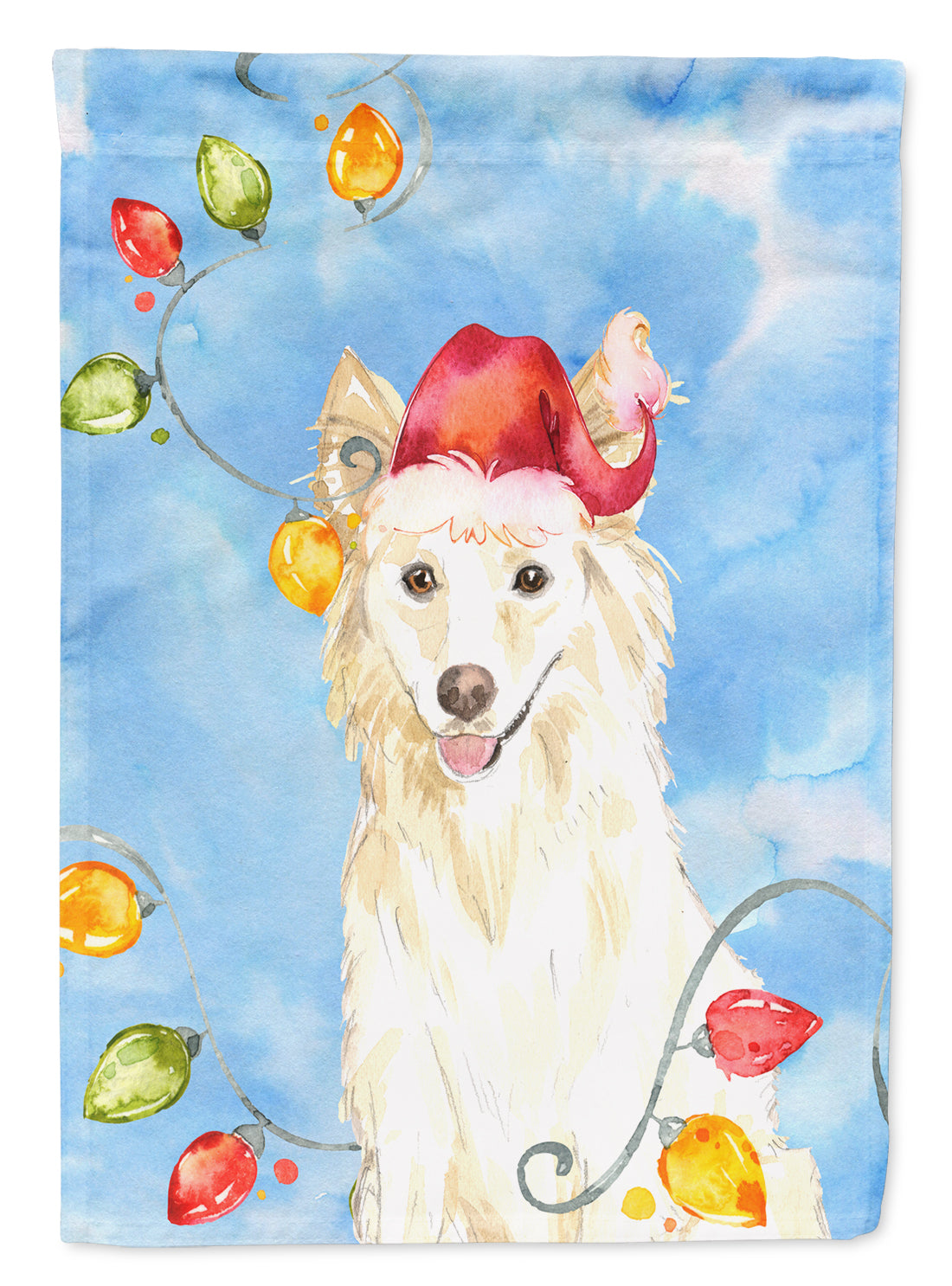 Christmas Lights White Collie Flag Garden Size CK2500GF  the-store.com.