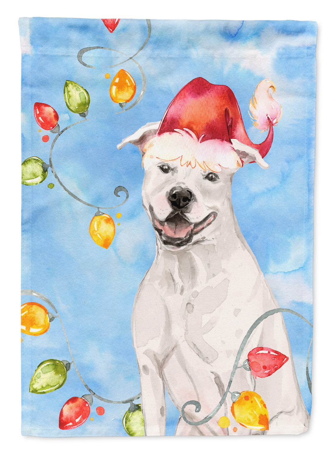 Christmas Lights White Staffie Bull Terrier Flag Canvas House Size CK2503CHF  the-store.com.