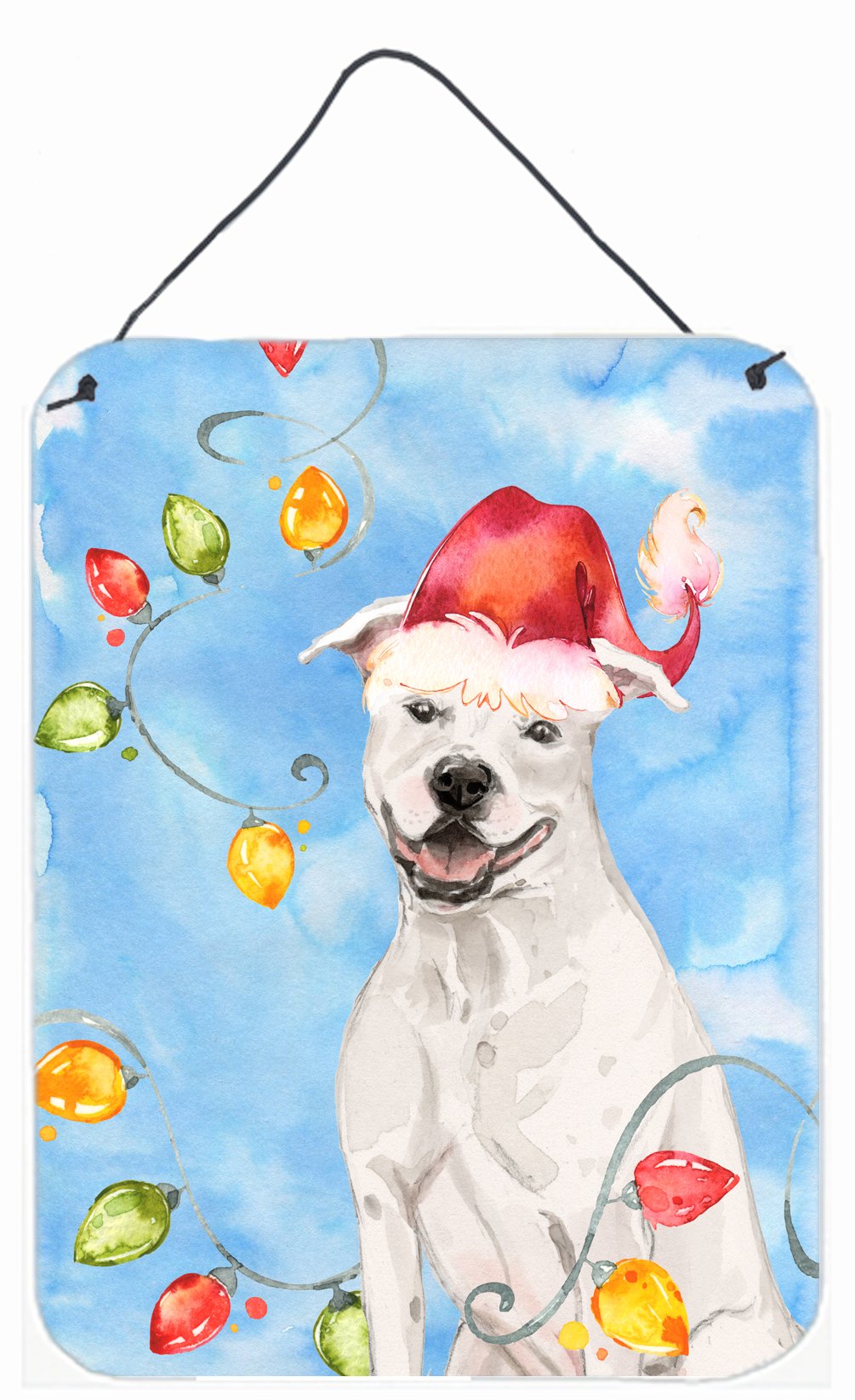 Christmas Lights White Staffie Bull Terrier Wall or Door Hanging Prints CK2503DS1216 by Caroline's Treasures