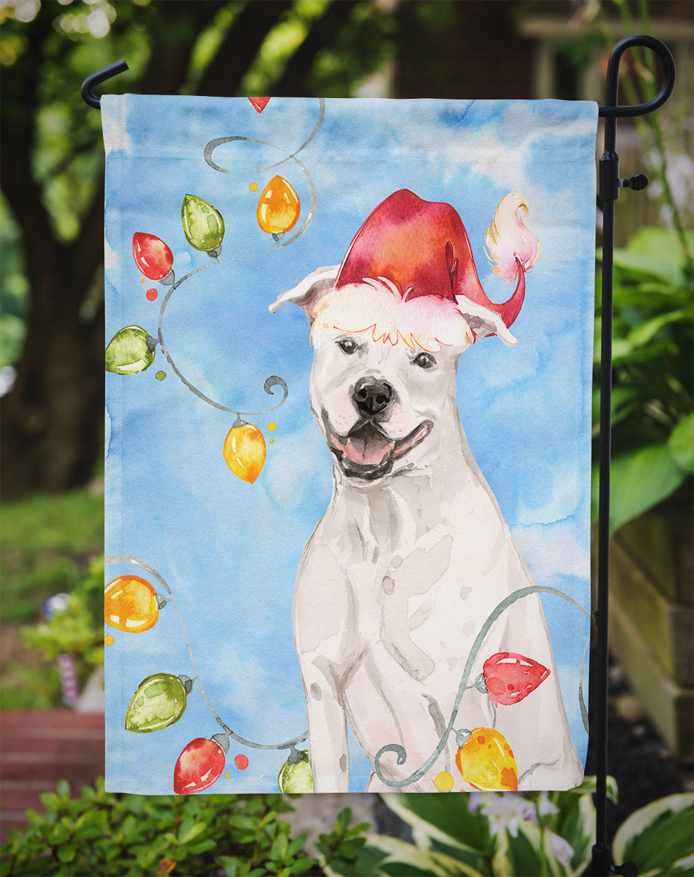 Christmas Lights White Staffie Bull Terrier Flag Garden Size CK2503GF  the-store.com.