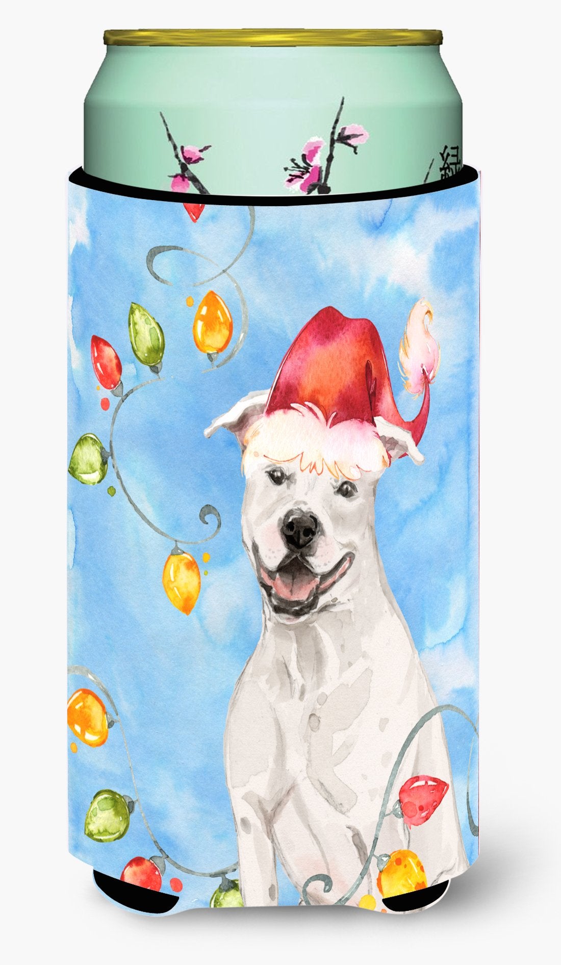 Christmas Lights White Staffie Bull Terrier Tall Boy Beverage Insulator Hugger CK2503TBC by Caroline's Treasures