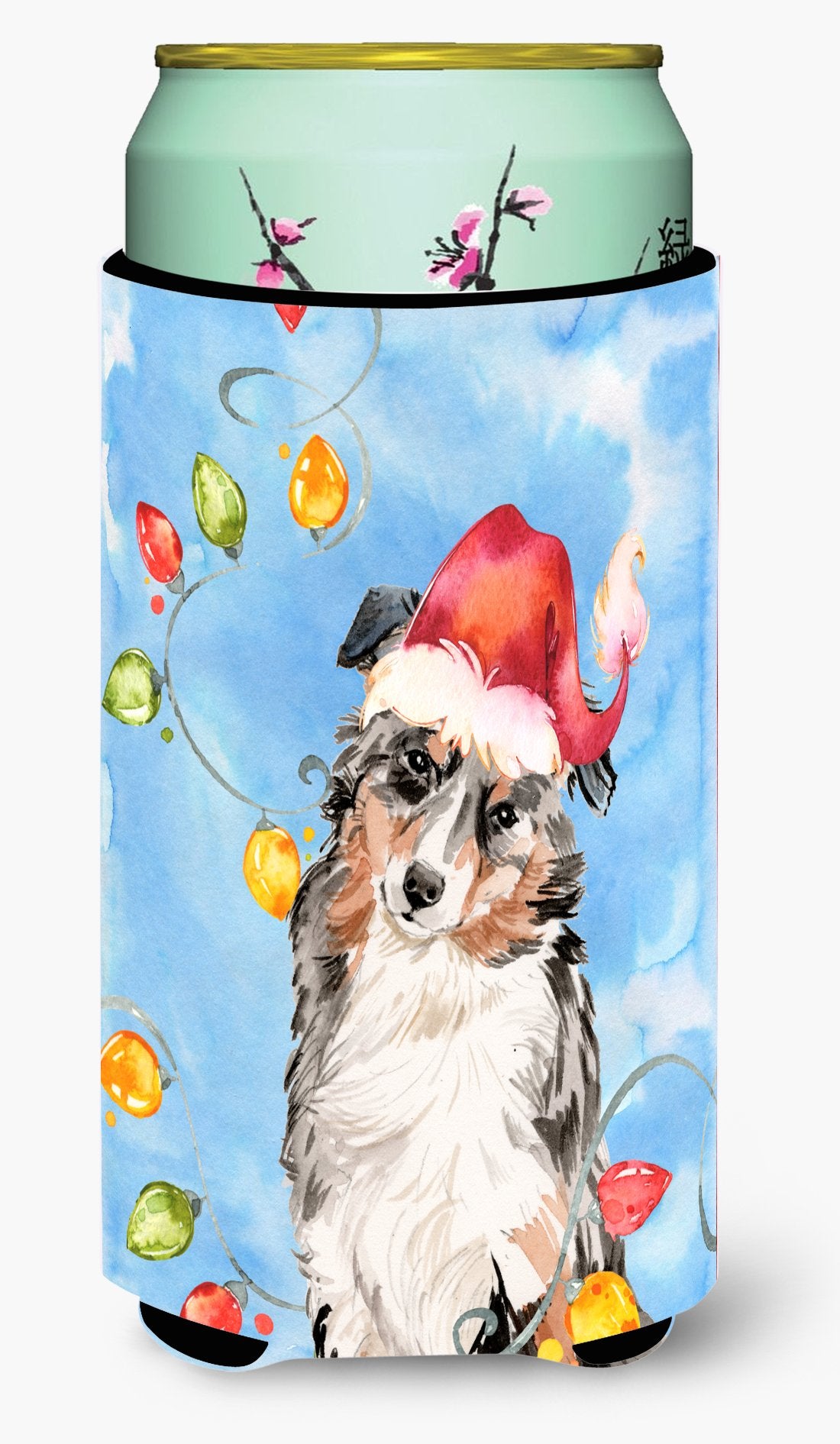 Christmas Lights Australian Shepherd Tall Boy Beverage Insulator Hugger CK2504TBC by Caroline's Treasures