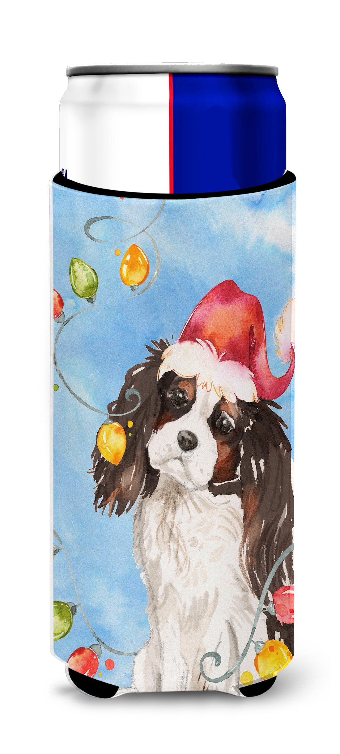 Christmas Lights Tricolor Cavalier Spaniel  Ultra Hugger for slim cans CK2510MUK  the-store.com.