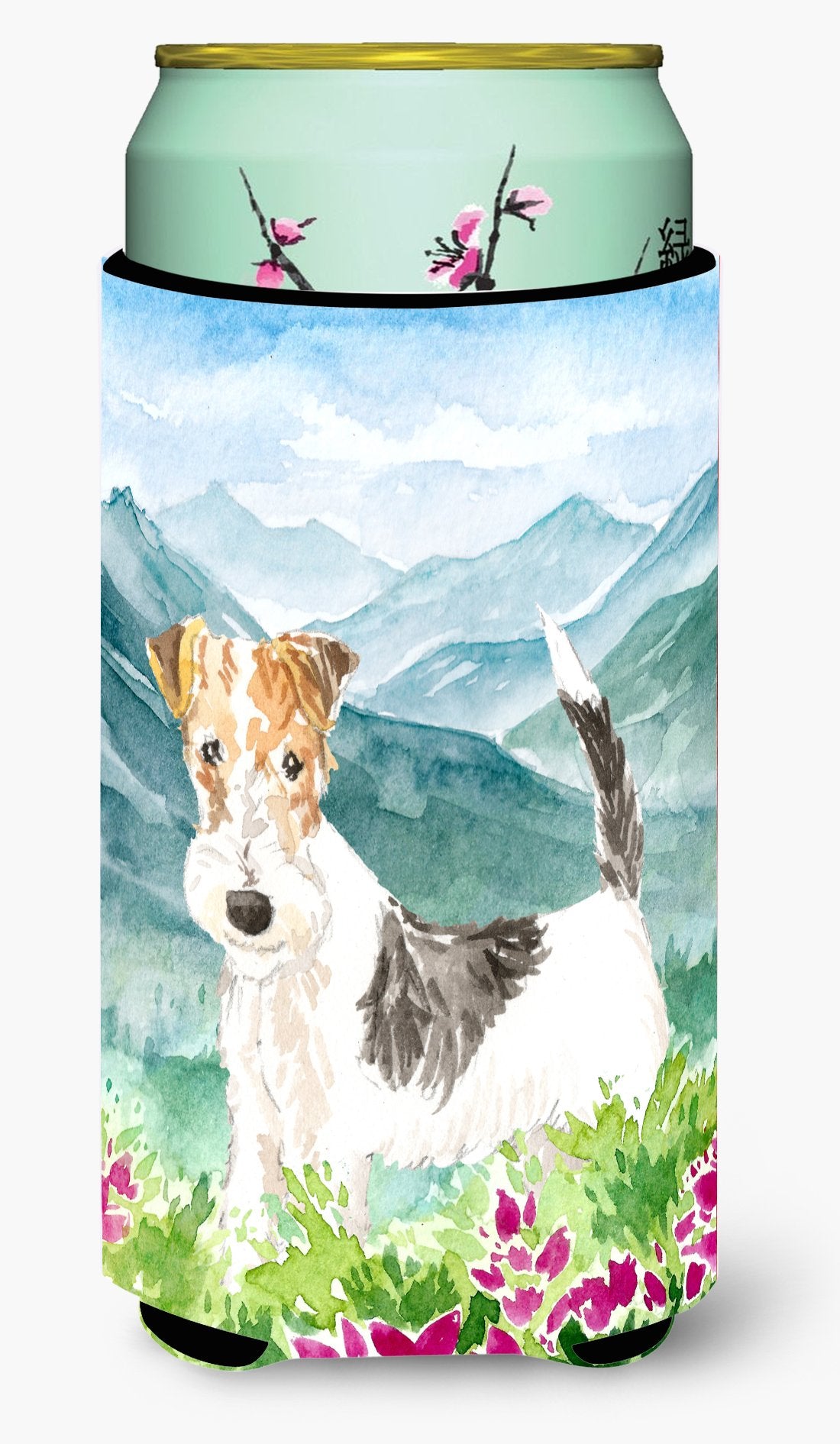 Mountian Flowers Fox Terrier Tall Boy Beverage Insulator Hugger CK2513TBC by Caroline&#39;s Treasures