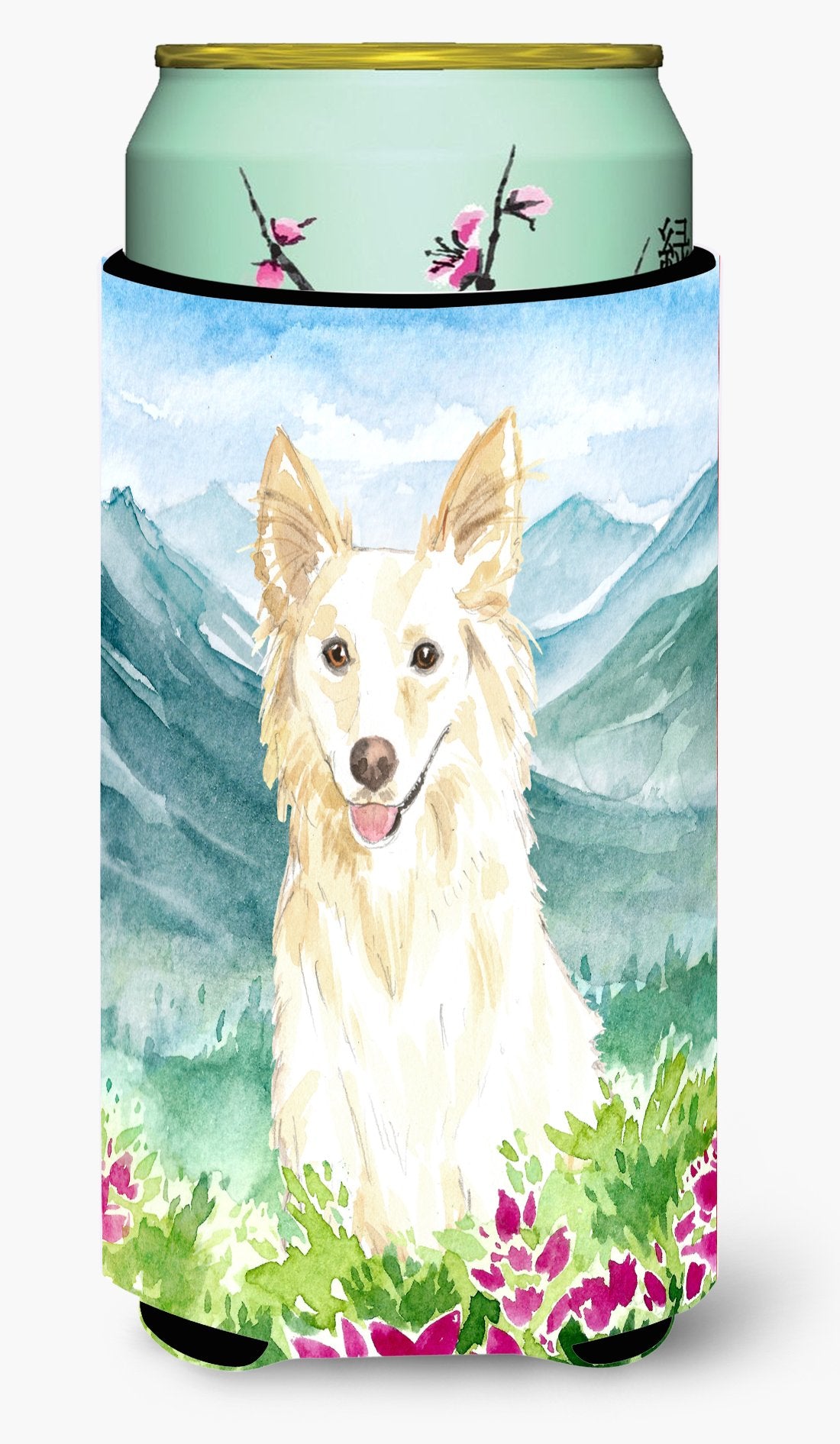 Mountian Flowers White Collie Tall Boy Beverage Insulator Hugger CK2514TBC by Caroline's Treasures