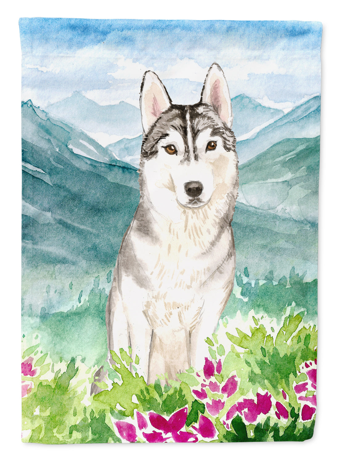 Mountian Flowers Siberian Husky Flag Canvas House Size CK2519CHF  the-store.com.