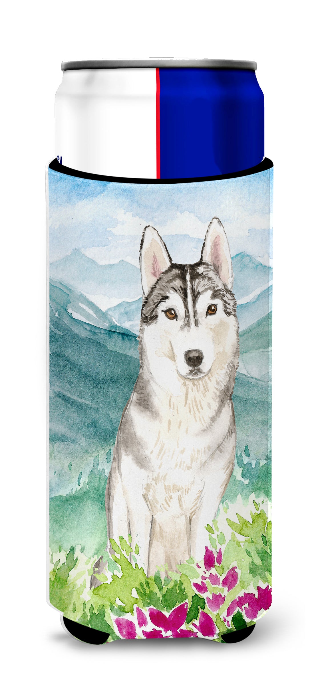 Mountian Flowers Siberian Husky  Ultra Hugger for slim cans CK2519MUK  the-store.com.