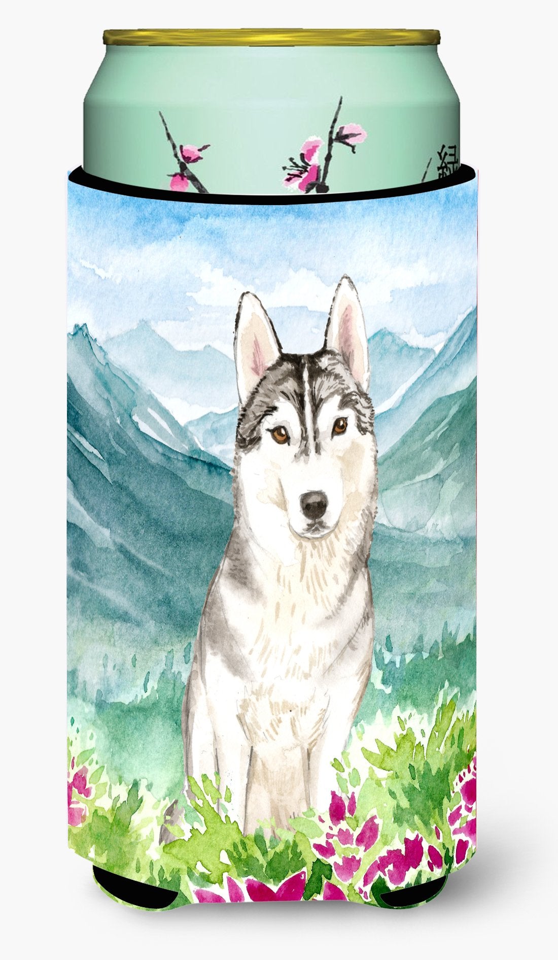 Mountian Flowers Siberian Husky Tall Boy Beverage Insulator Hugger CK2519TBC by Caroline's Treasures