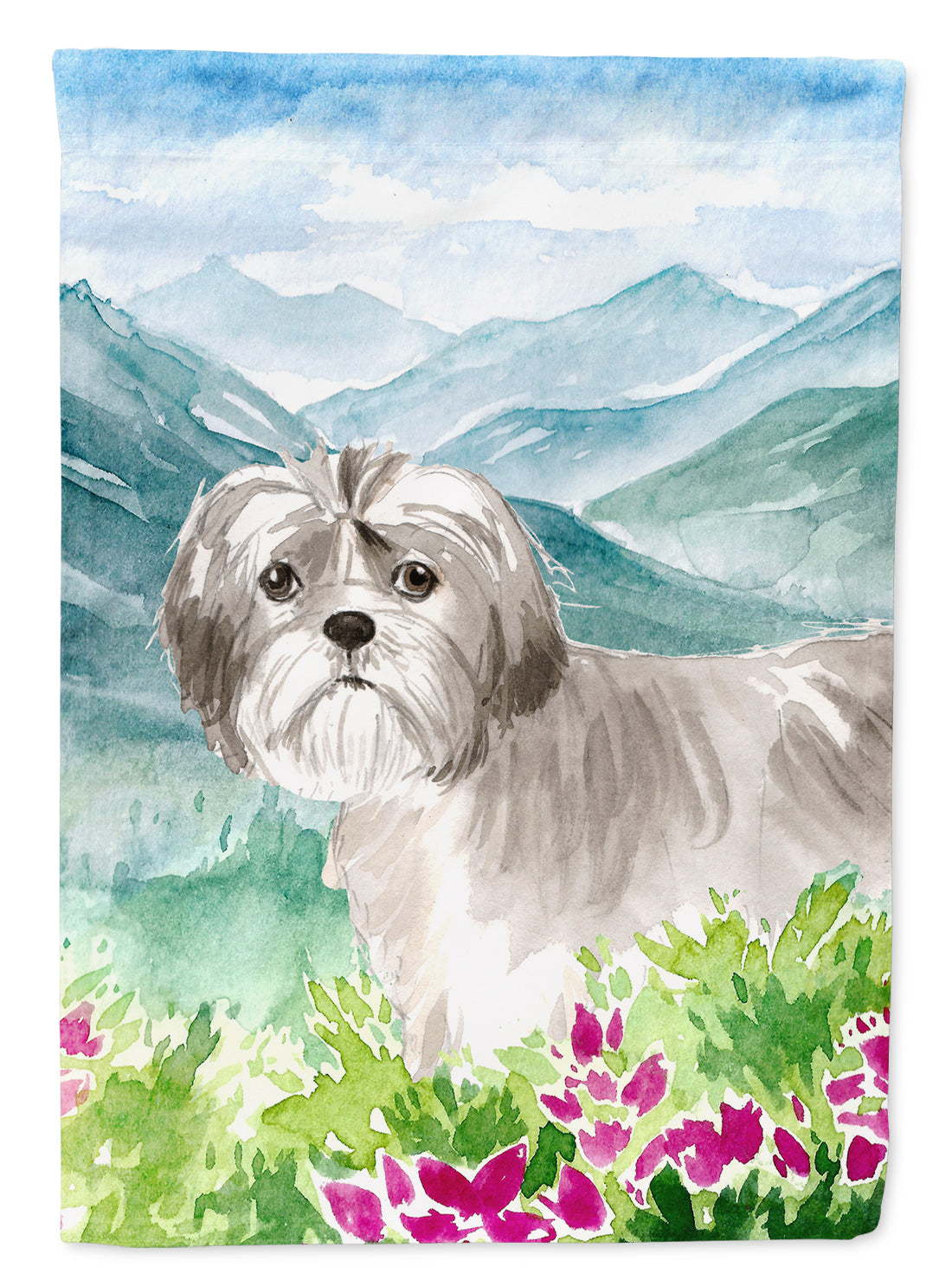 Mountain Flowers Shih Tzu Puppy Flag Canvas House Size CK2520CHF  the-store.com.