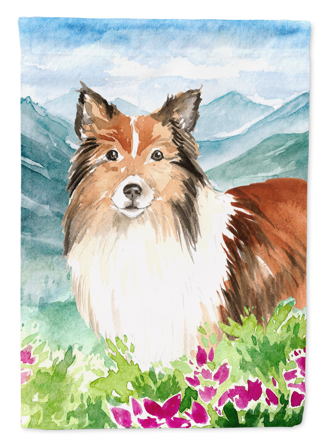 Mountain Flowers Sheltie Flag Canvas House Size CK2522CHF  the-store.com.