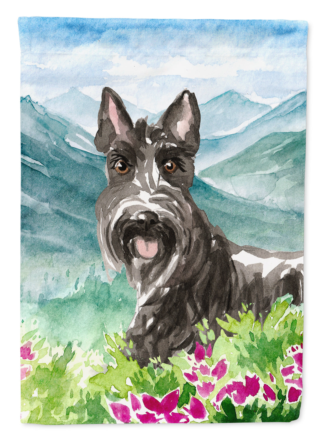 Mountain Flowers Scottish Terrier Flag Canvas House Size CK2523CHF  the-store.com.