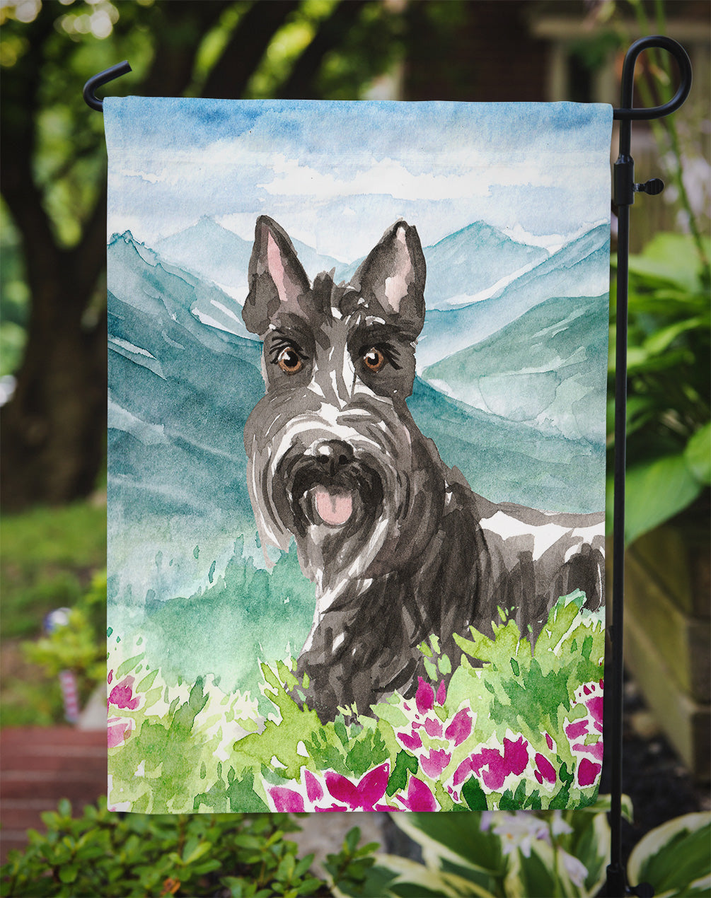 Mountain Flowers Scottish Terrier Flag Garden Size CK2523GF  the-store.com.