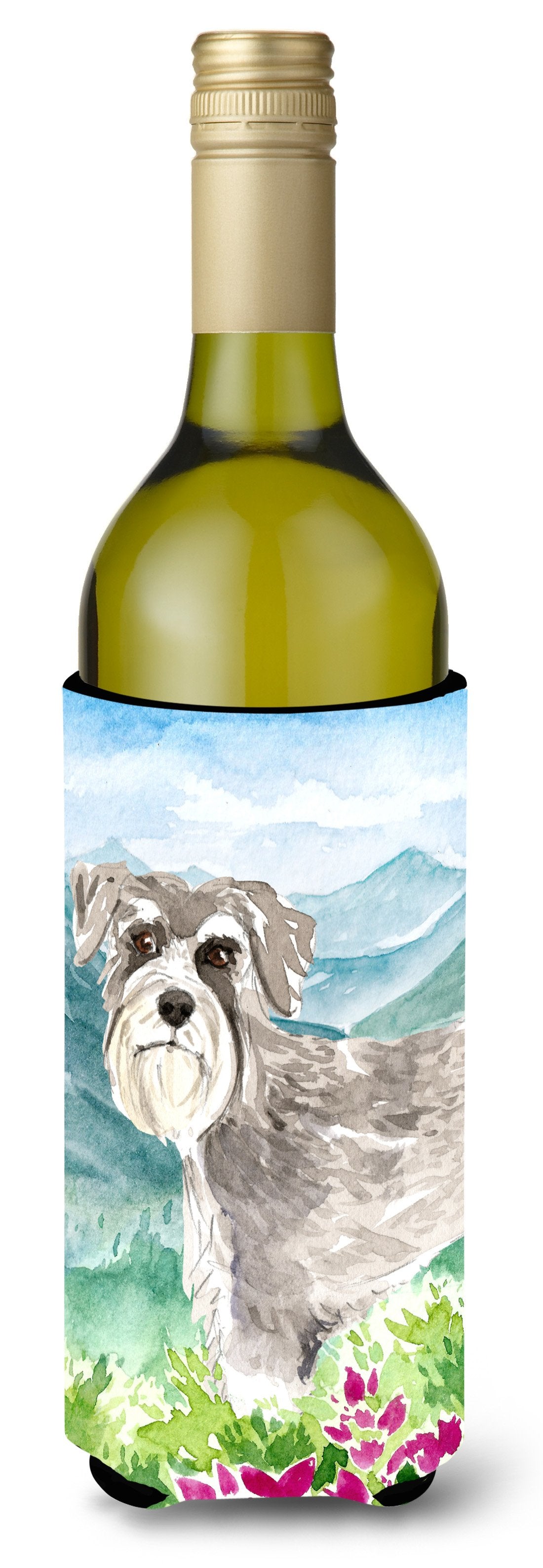 Mountain Flowers Schnauzer #1 Wine Bottle Beverage Insulator Hugger CK2524LITERK by Caroline's Treasures