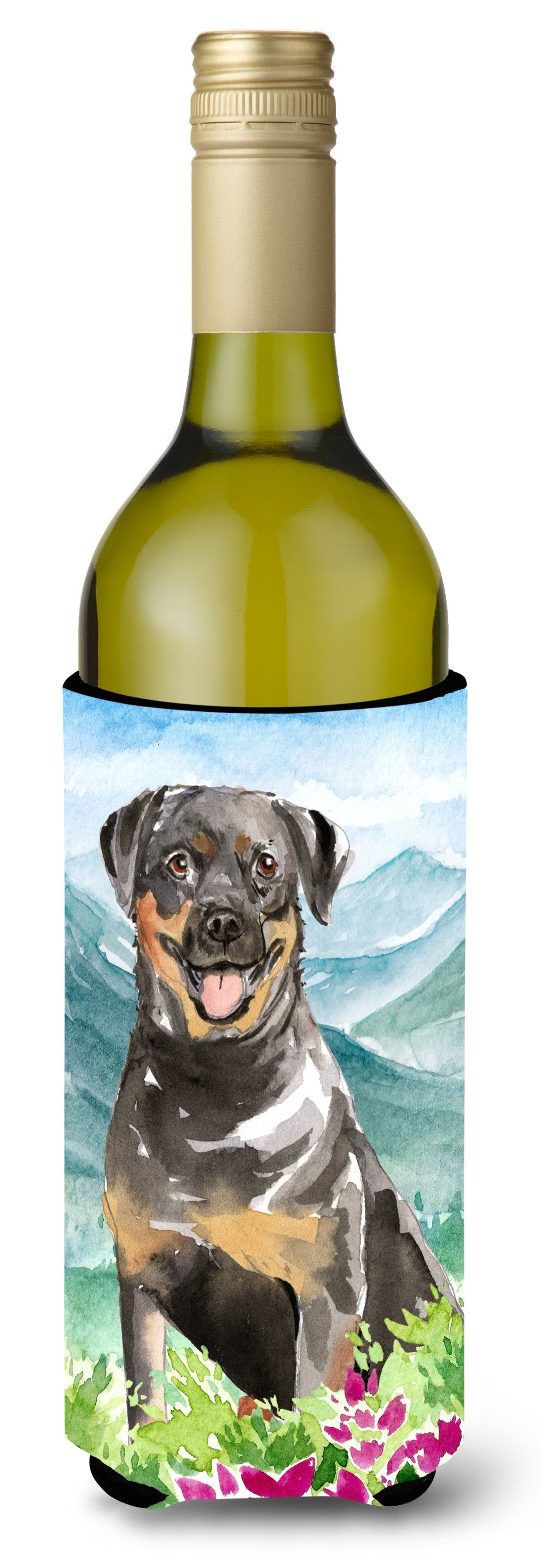 Mountain Flowers Rottweiler Wine Bottle Beverage Insulator Hugger CK2526LITERK by Caroline's Treasures