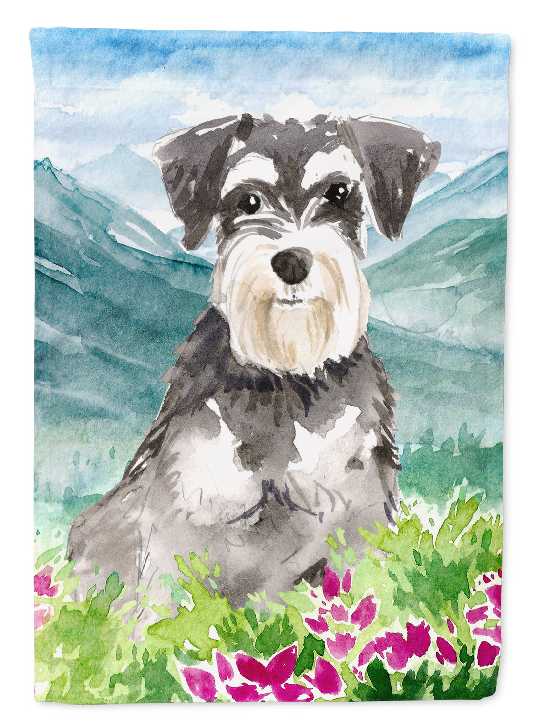 Mountain Flowers Schnauzer #2 Flag Canvas House Size CK2528CHF  the-store.com.