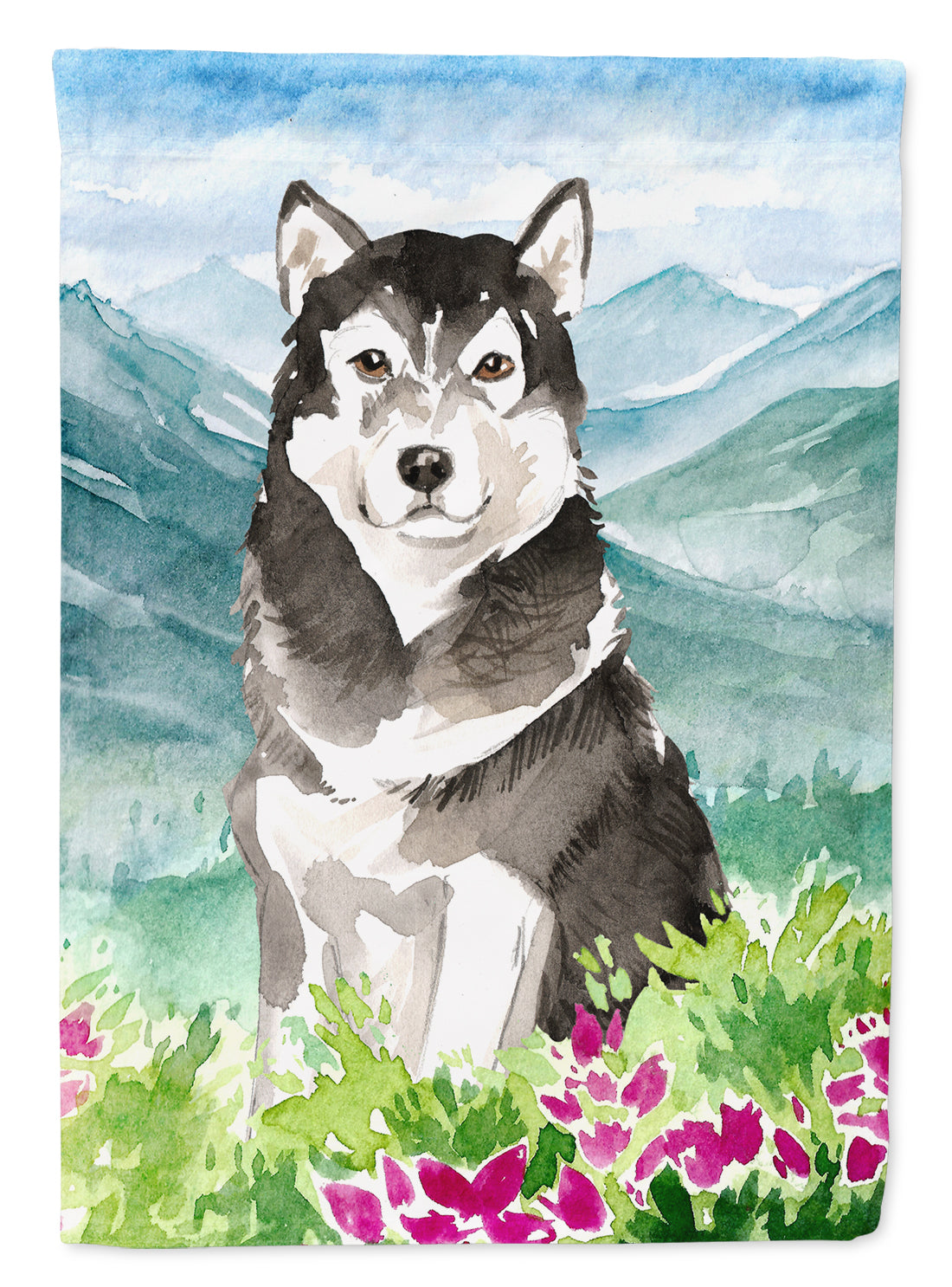 Mountain Flowers Alaskan Malamute Flag Canvas House Size CK2530CHF  the-store.com.