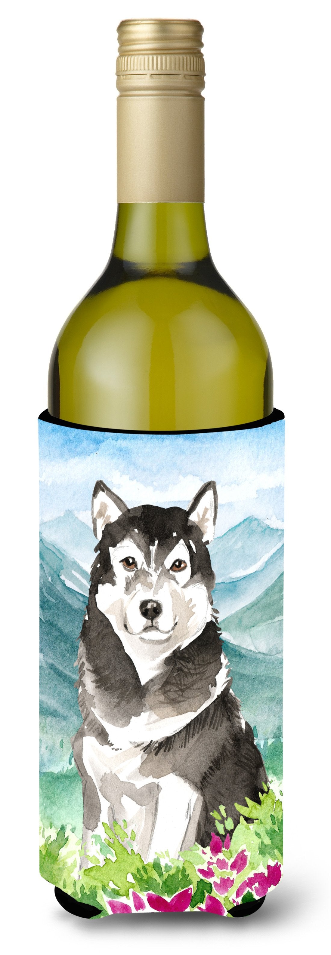 Mountain Flowers Alaskan Malamute Wine Bottle Beverage Insulator Hugger CK2530LITERK by Caroline's Treasures