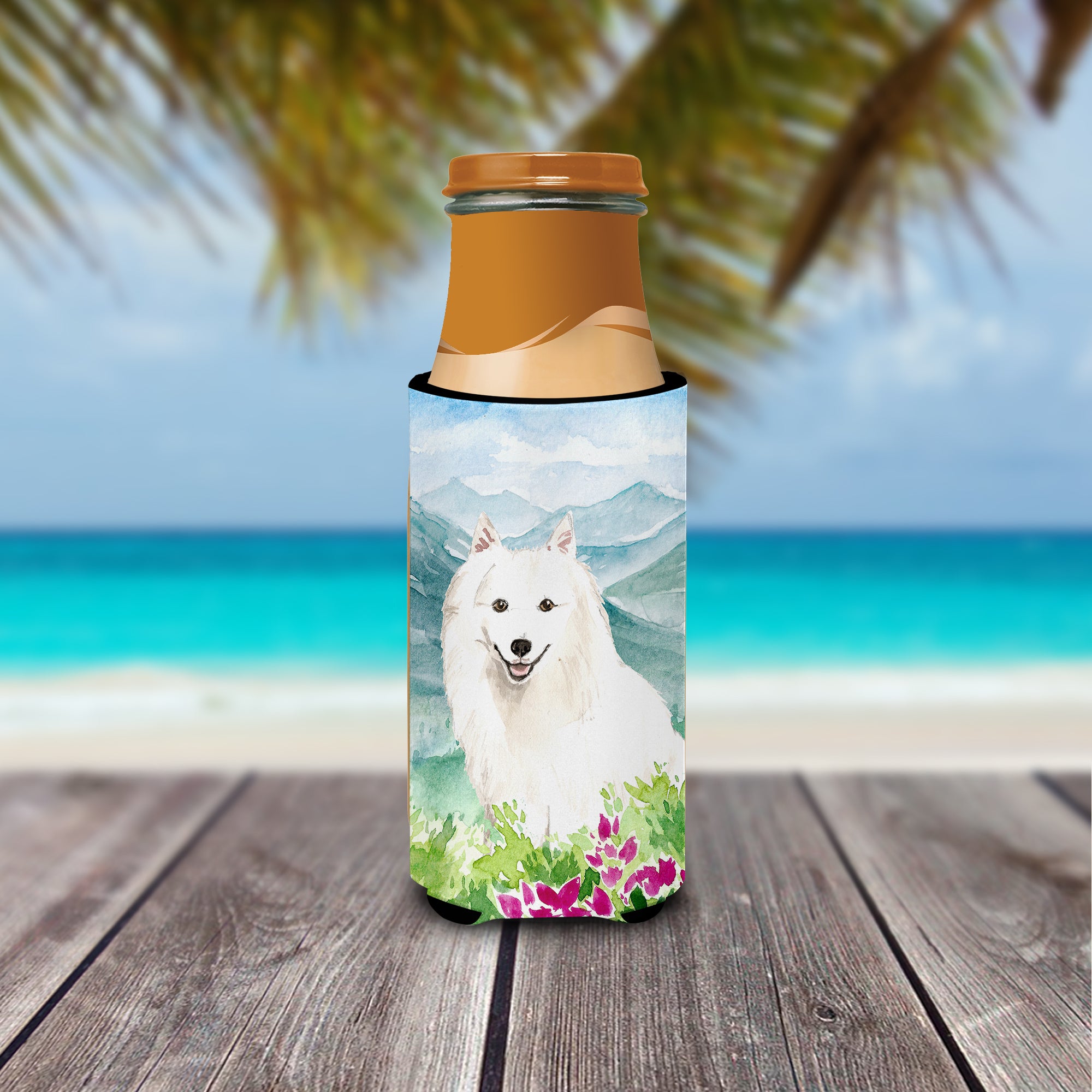 Mountain Flowers Japanese Spitz  Ultra Hugger for slim cans CK2533MUK  the-store.com.