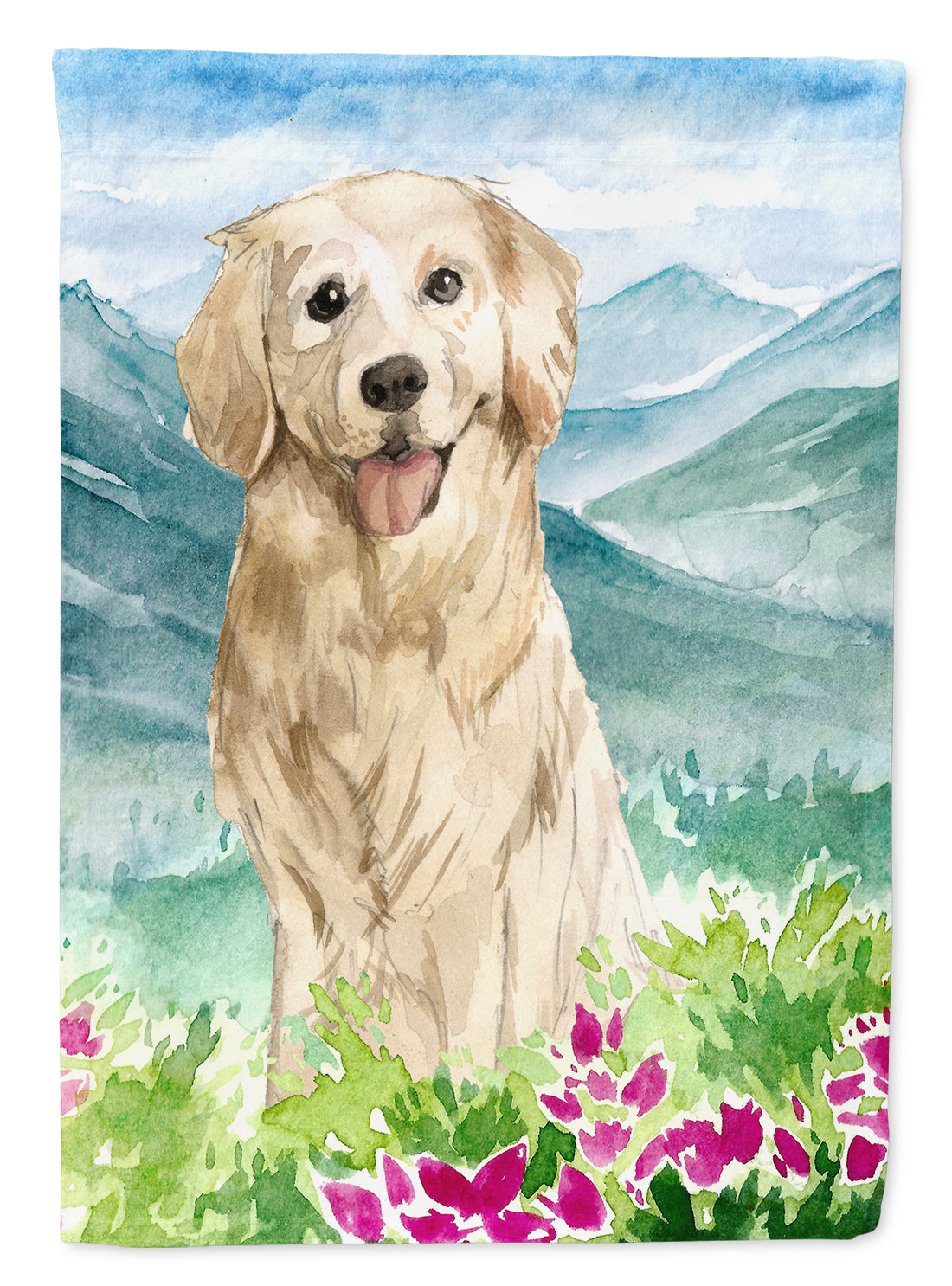 Mountain Flowers Golden Retriever Flag Canvas House Size CK2536CHF  the-store.com.